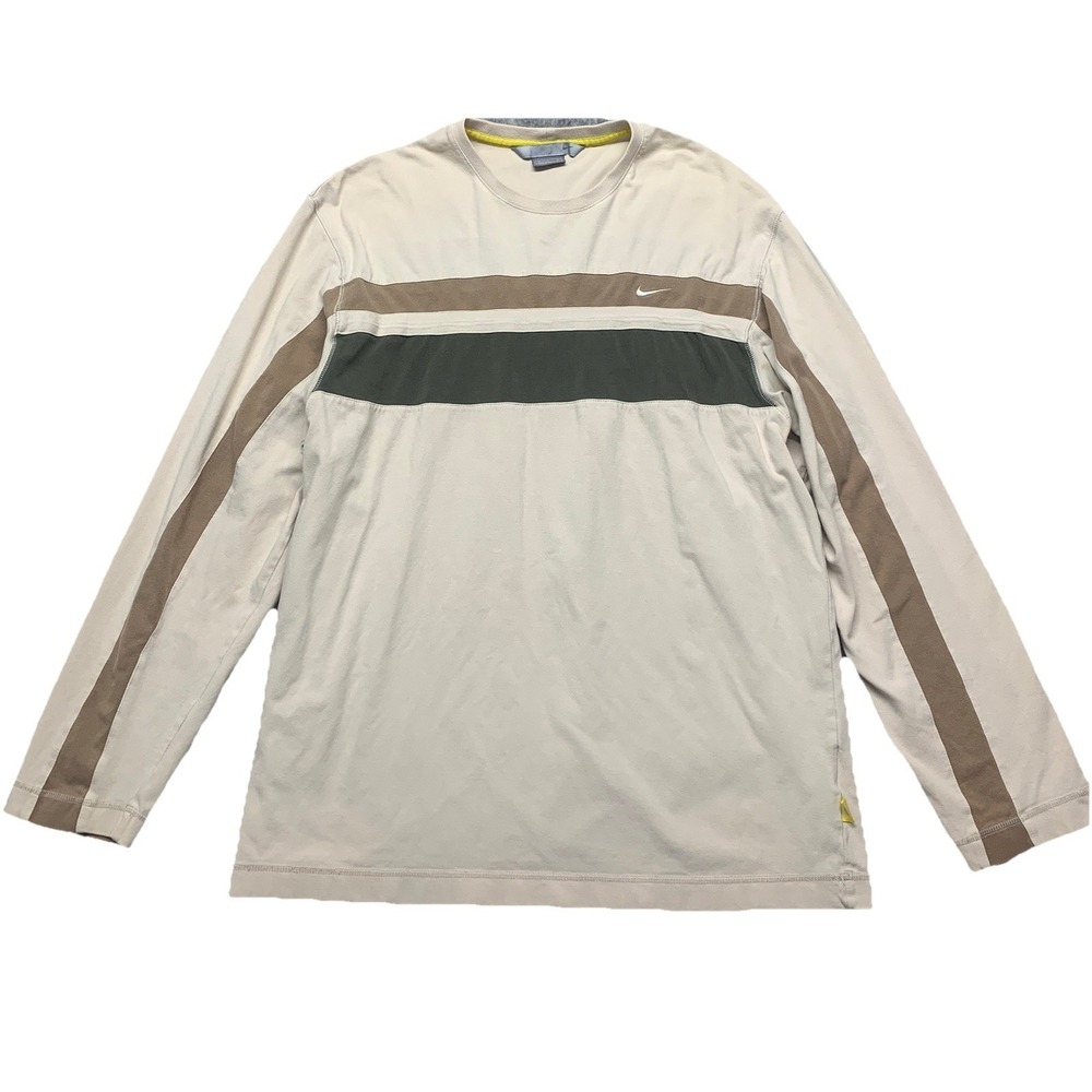 VTG Y2K Nike men's Beige Long Sleeve Crew Neck Striped Sleeve Shirt - Size M